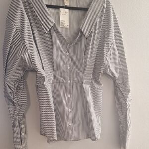 Striped Dark Navy and White Women's Top